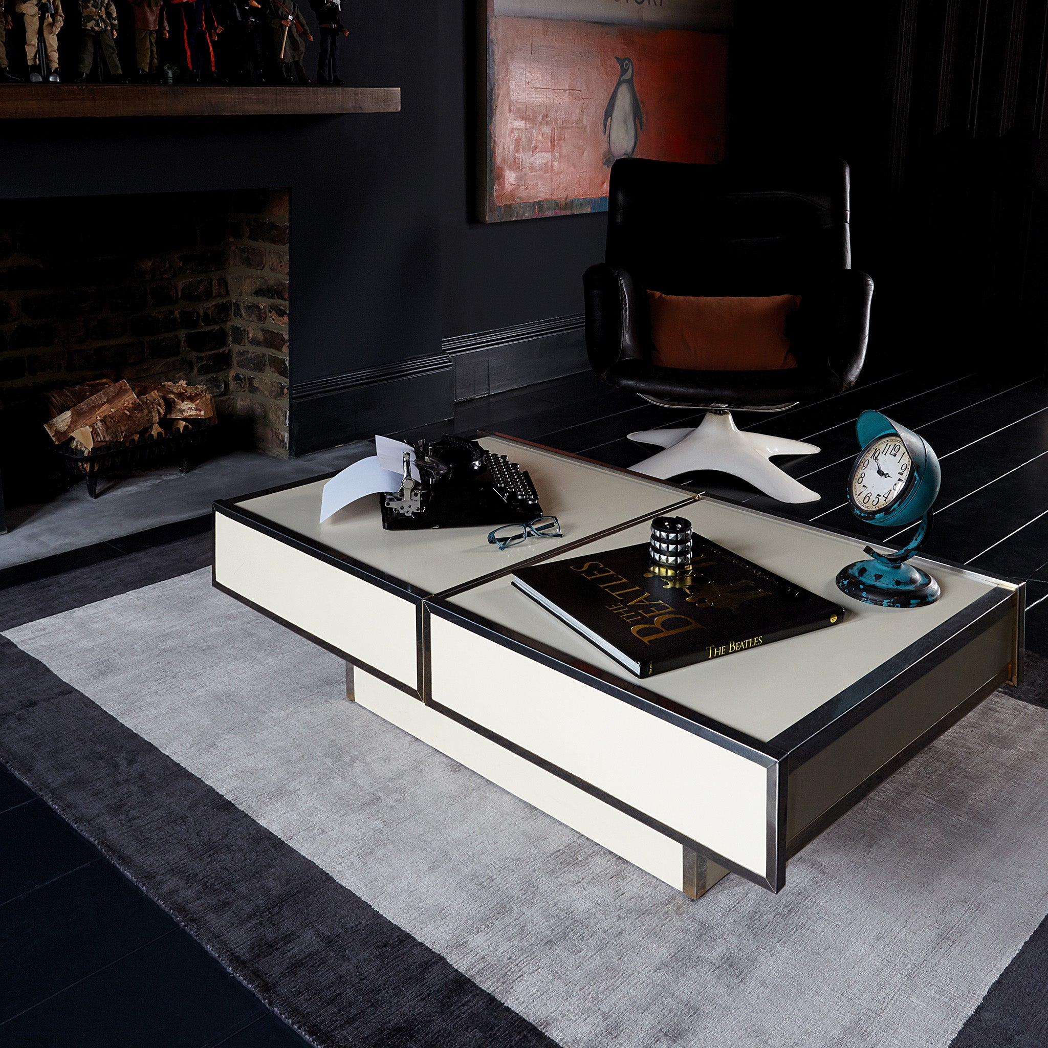 Hand Woven Viscose Rug with Border in Charcoal and Silver